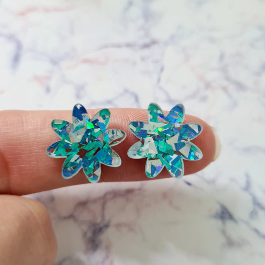 16mm CHUNKY AQUA Glitter FLOWERS