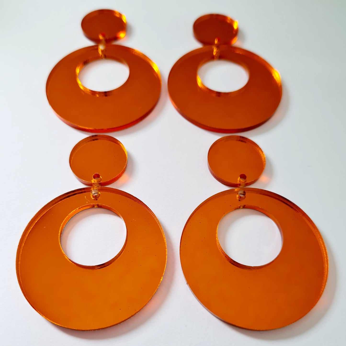 40mm ORANGE MIRROR Acrylic HOOPS, with toppers