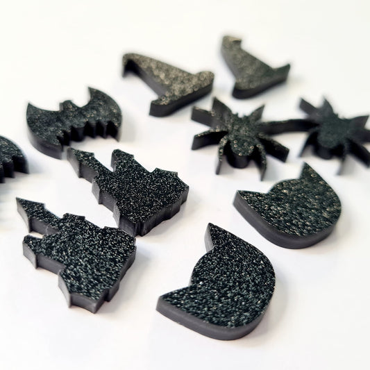 BLACK GLITTER Acrylic HALLOWEEN STUDS MIXED PACK