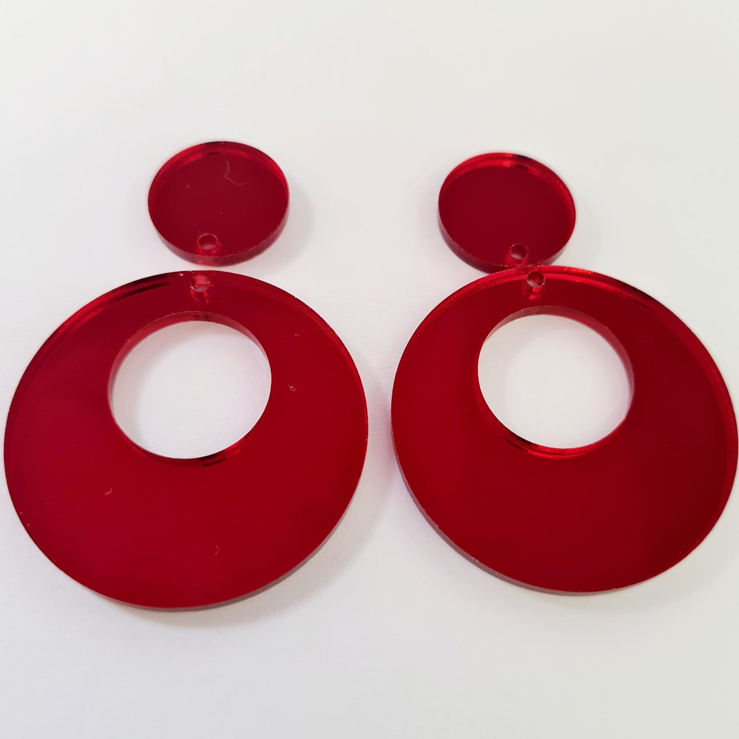 40mm RED MIRROR Acrylic HOOPS, with toppers