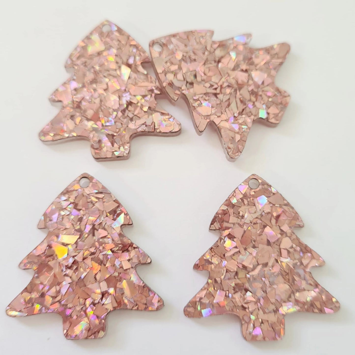 35mm HOLOGRAPHIC ROSE GOLD GLITTER Acrylic CHRISTMAS TREES