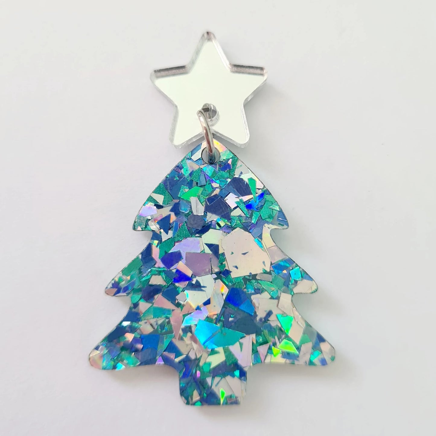 35mm AQUA GLITTER Acrylic CHRISTMAS TREES