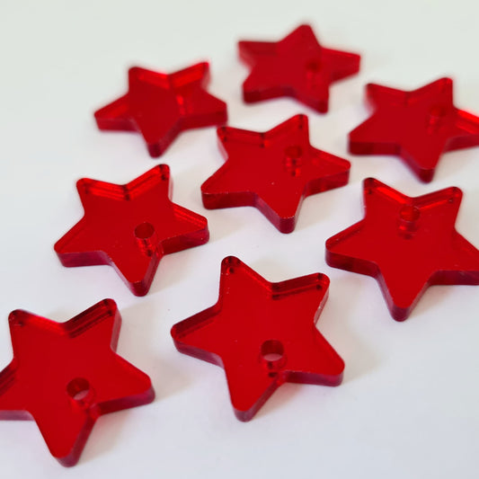 16mm RED MIRROR Acrylic STAR Toppers/Studs