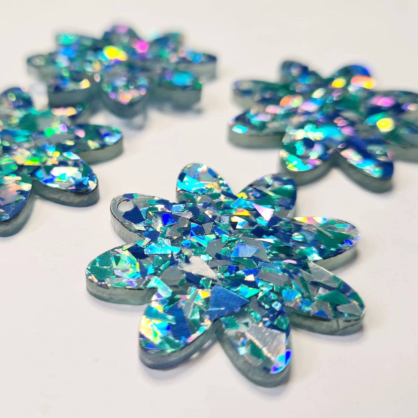 36mm CHUNKY AQUA GLITTER Acrylic FLOWERS