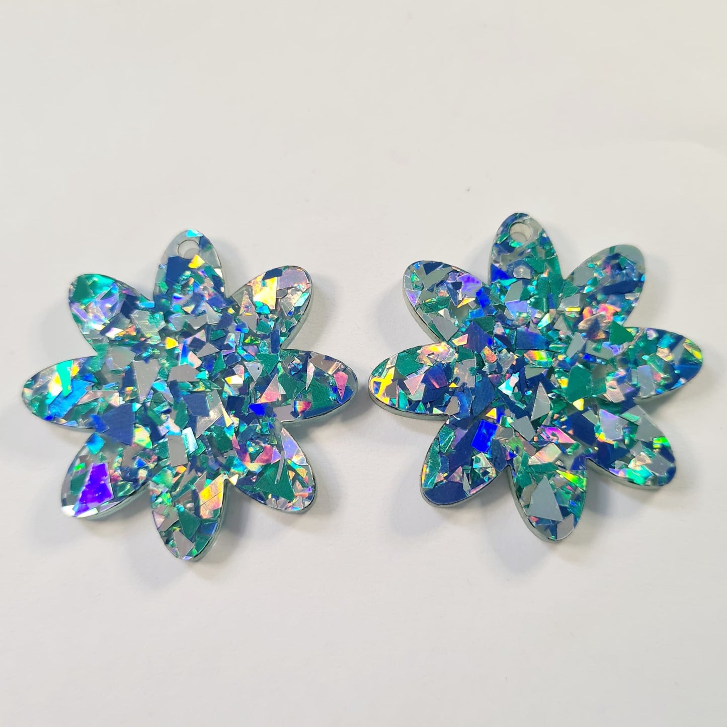 36mm CHUNKY AQUA GLITTER Acrylic FLOWERS