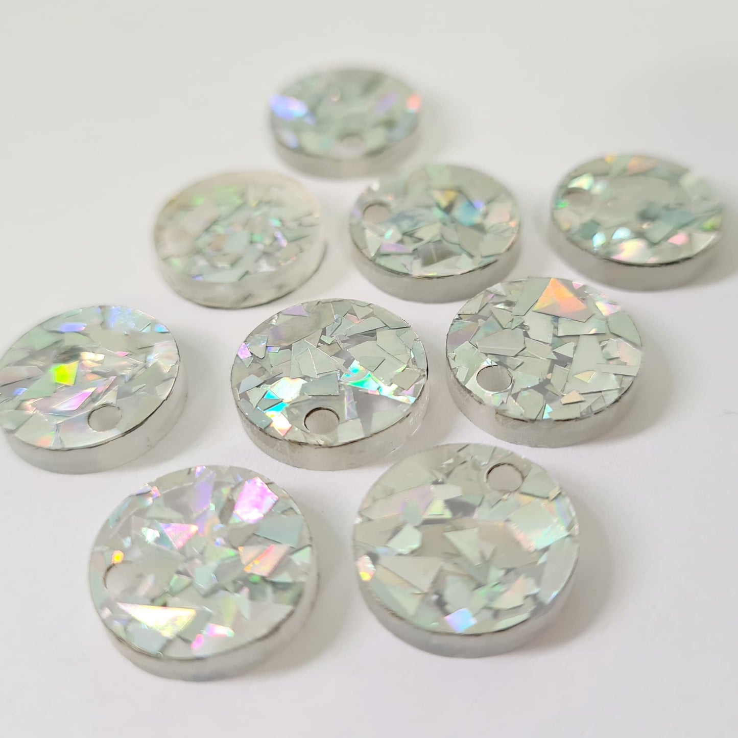 14mm HOLOGRAPHIC SILVER GLITTER Acrylic Toppers/Studs