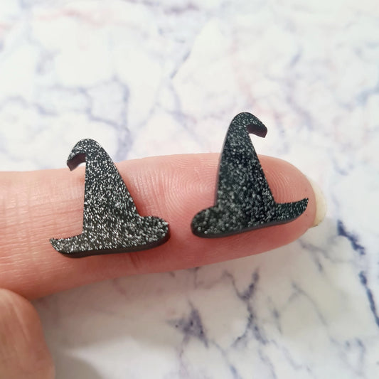 15mm BLACK GLITTER Acrylic WITCHES HATS