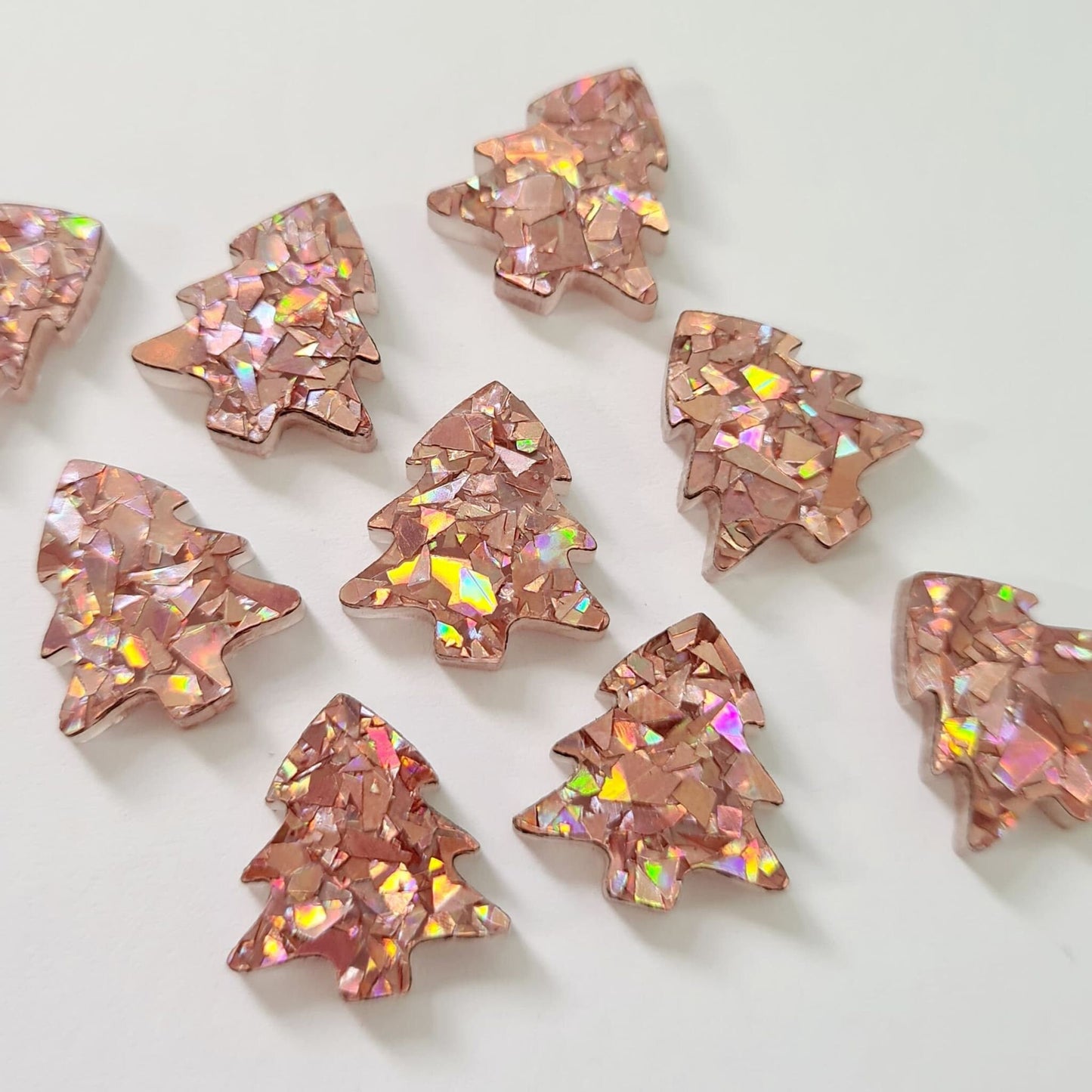 16mm HOLOGRAPHIC ROSE GOLD Glitter CHRISTMAS TREES