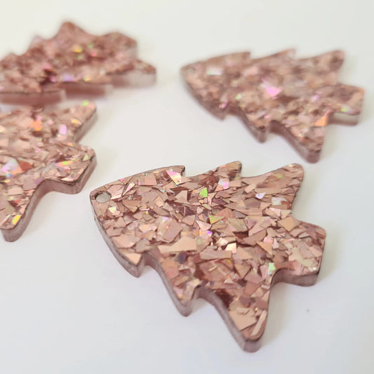 35mm HOLOGRAPHIC ROSE GOLD GLITTER Acrylic CHRISTMAS TREES