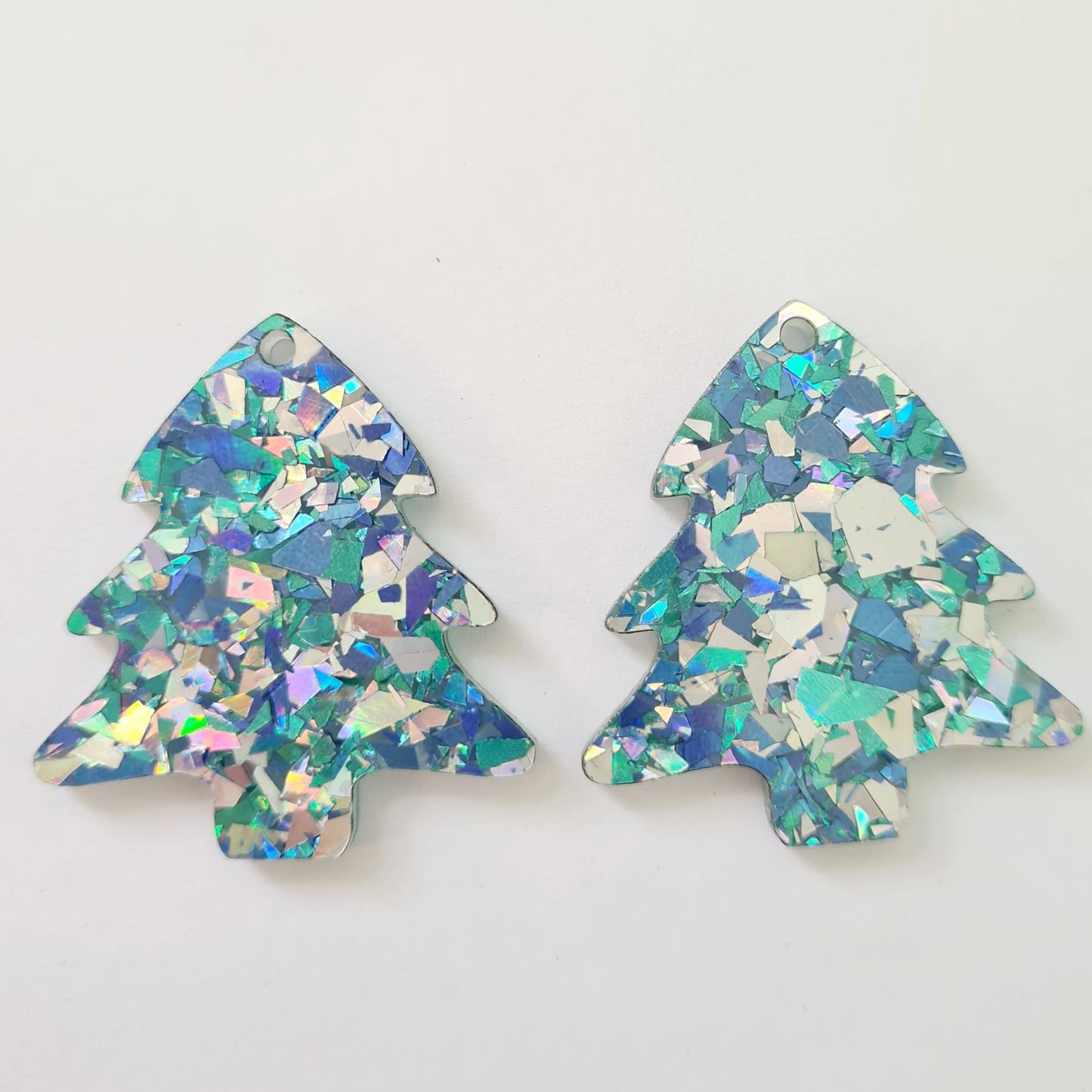 35mm AQUA GLITTER Acrylic CHRISTMAS TREES