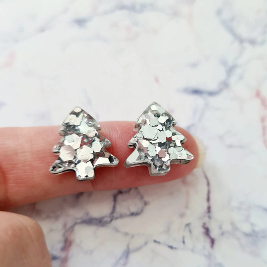 16mm CHUNKY SILVER Glitter CHRISTMAS TREES