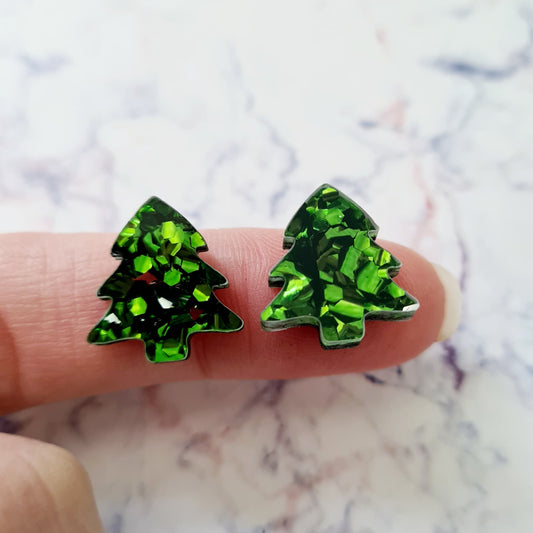 16mm CHUNKY GREEN Glitter CHRISTMAS TREES