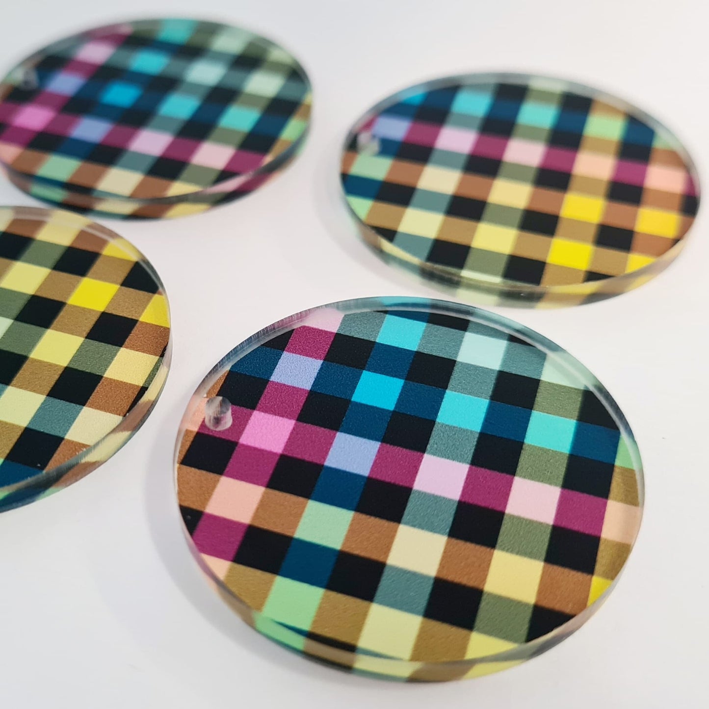 38mm RAINBOW GINGHAM Acrylic DANGLES