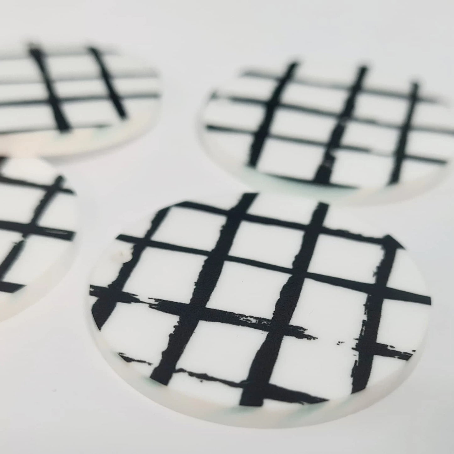 38mm BLACK & WHITE GINGHAM Acrylic DANGLES