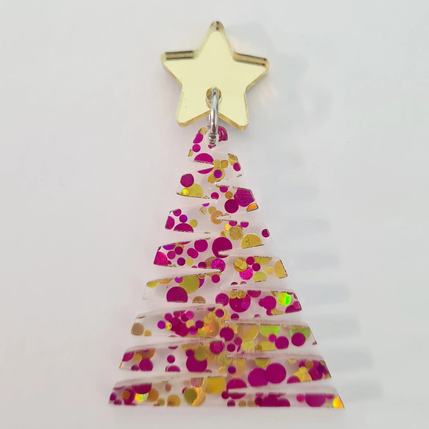 40mm PINK & GOLD BUBBLE Glitter ZIGZAG Christmas Trees