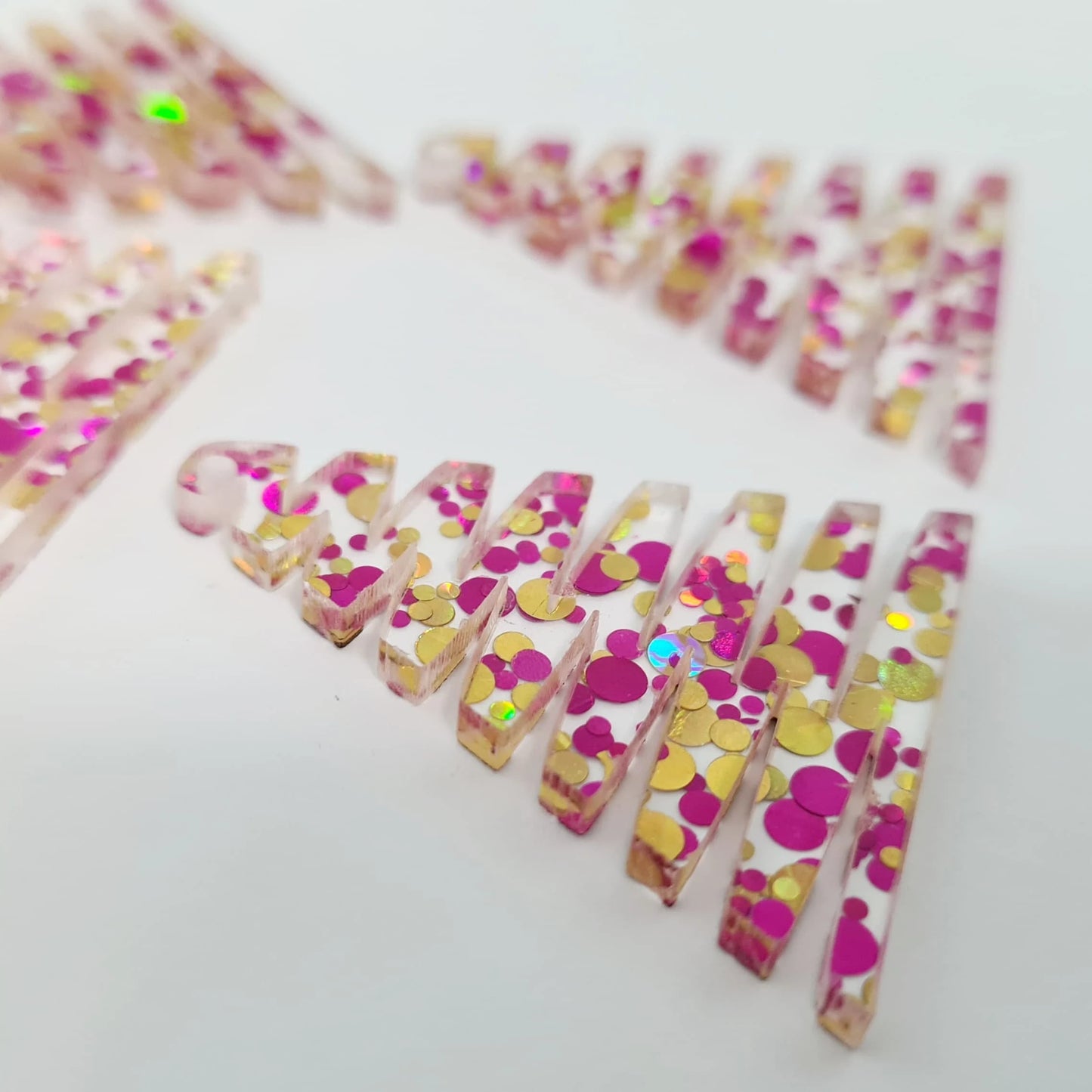 40mm PINK & GOLD BUBBLE Glitter ZIGZAG Christmas Trees