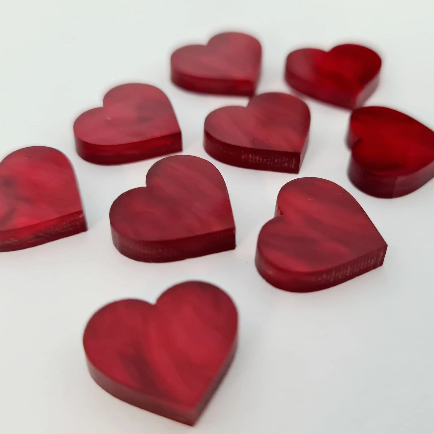 14mm DEEP RED MARBLE Acrylic HEARTS