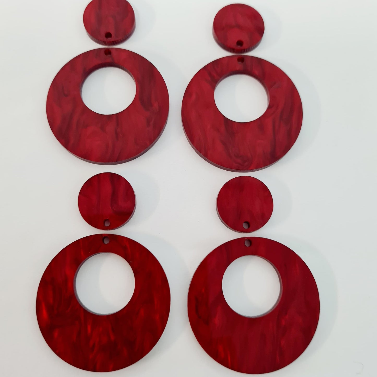 40mm DEEP RED MARBLE Acrylic HOOPS, with toppers