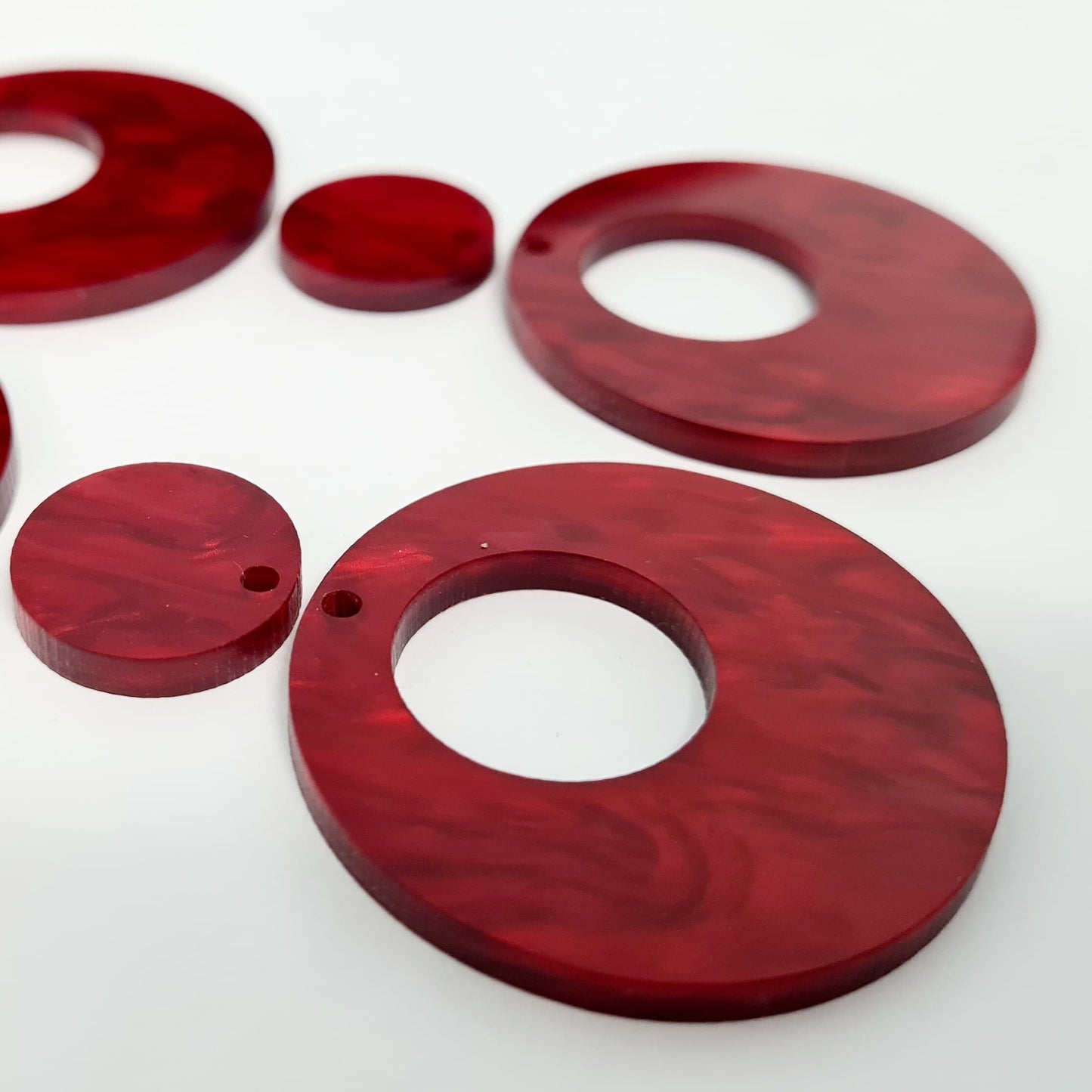 40mm DEEP RED MARBLE Acrylic HOOPS, with toppers