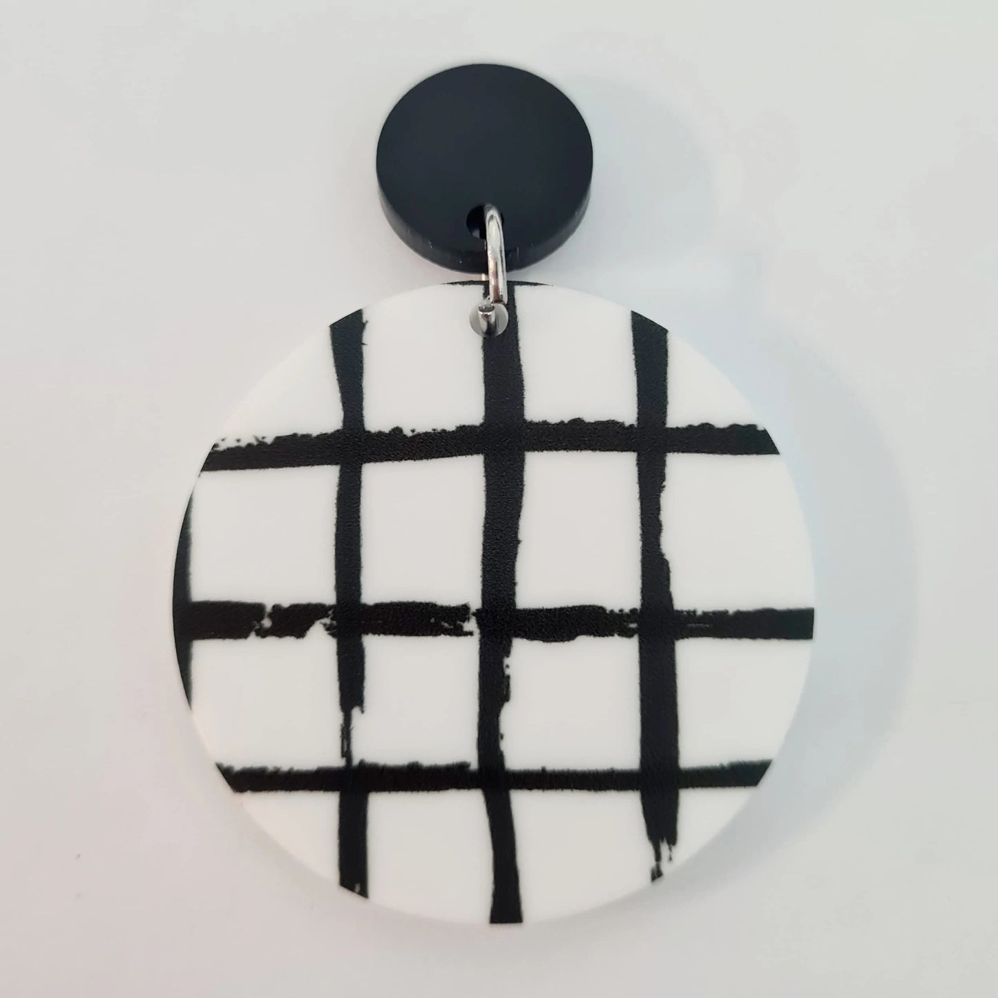 38mm BLACK & WHITE GINGHAM Acrylic DANGLES