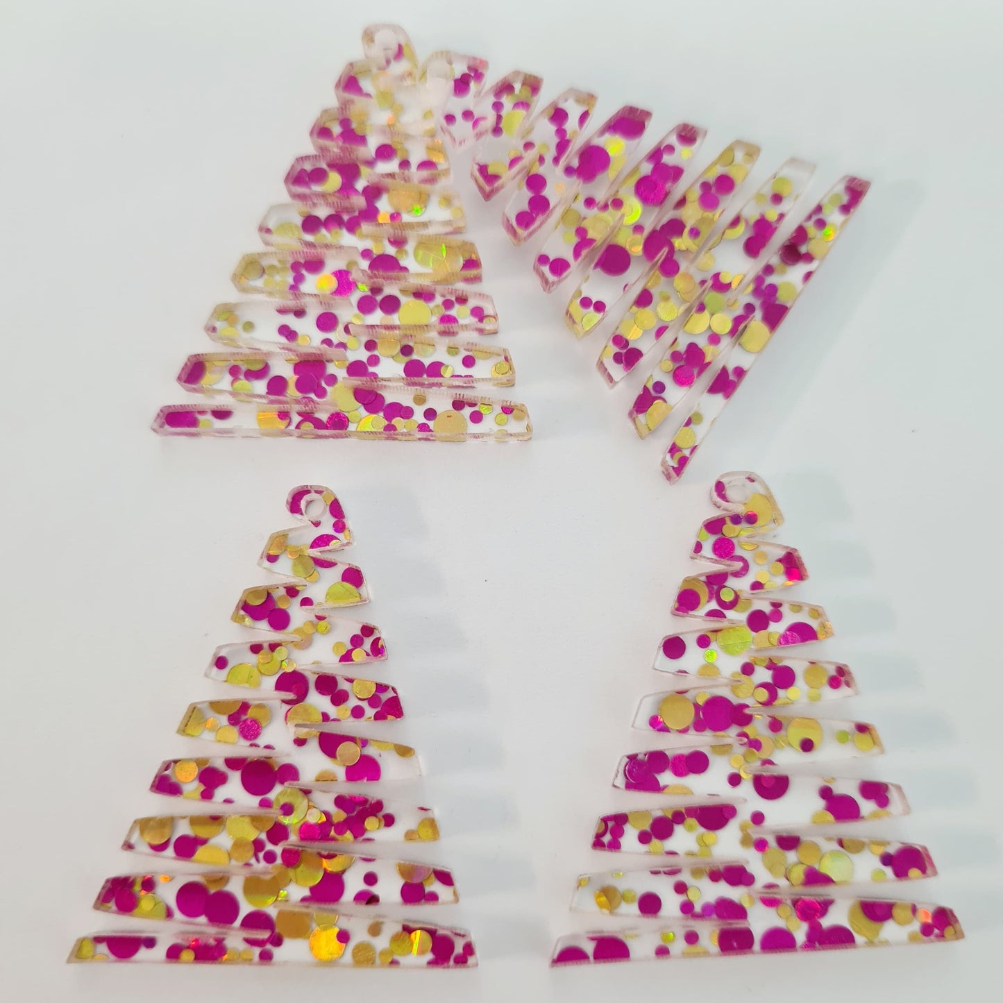 40mm PINK & GOLD BUBBLE Glitter ZIGZAG Christmas Trees