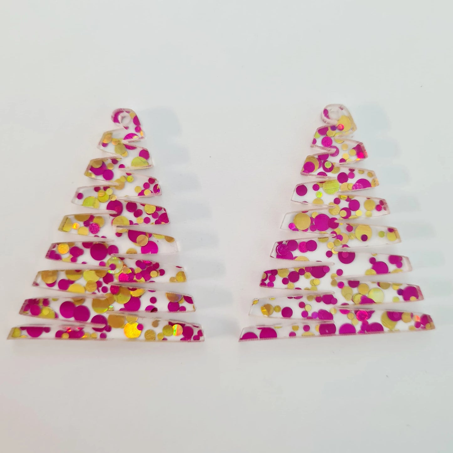 40mm PINK & GOLD BUBBLE Glitter ZIGZAG Christmas Trees