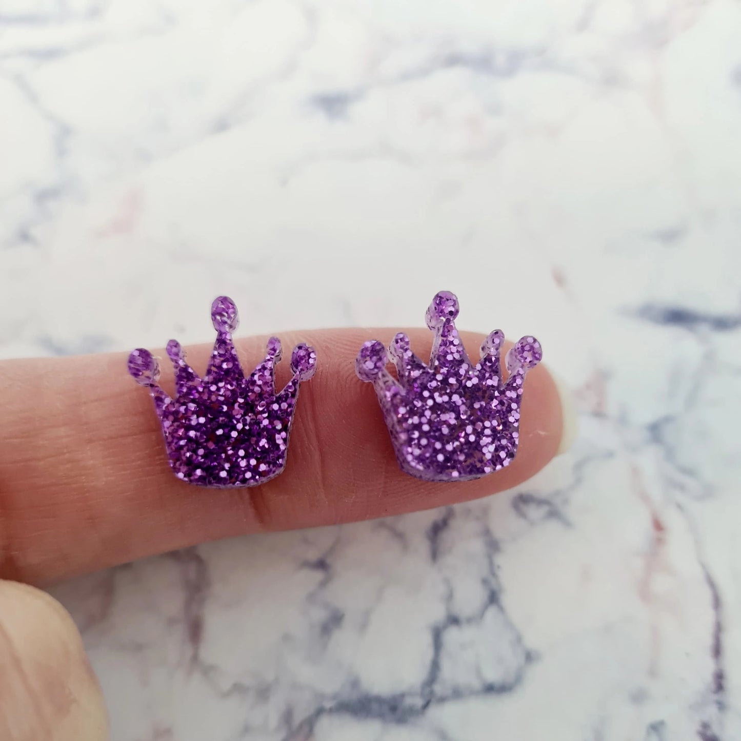 14mm PURPLE GLITTER Acrylic CROWN Toppers/Studs