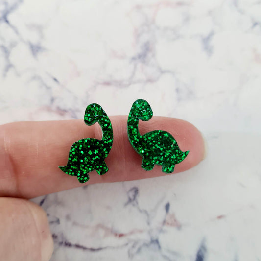 15mm FOREST GREEN GLITTER Acrylic BRONTOSAURUS