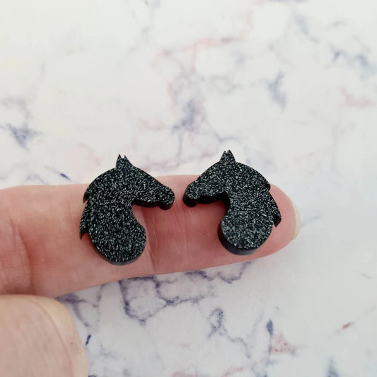 17mm BLACK GLITTER Acrylic HORSES