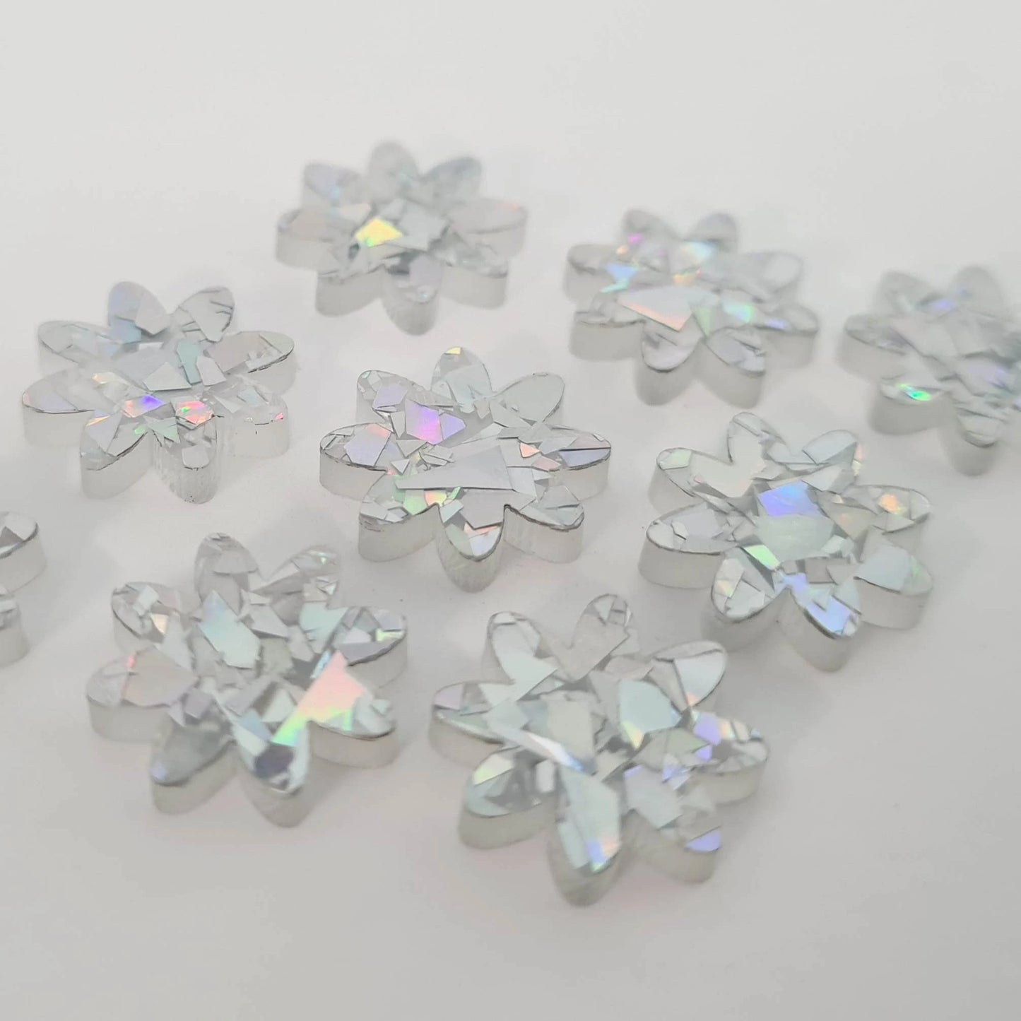 16mm HOLOGRAPHIC SILVER Gliter FLOWERS