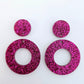 33mm HOT PINK GLITTER Acrylic MINI HOOPS, with toppers