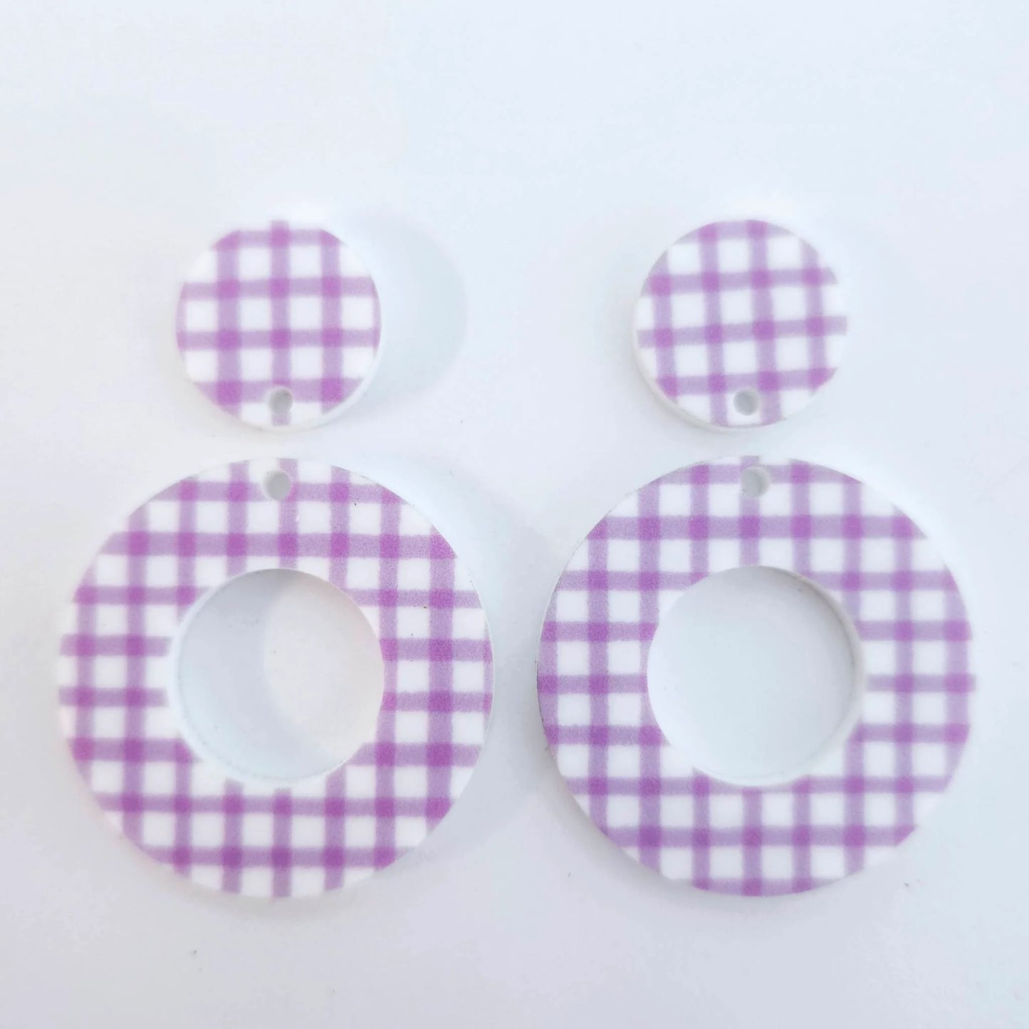 ﻿33mm PURPLE GINGHAM Acrylic MINI HOOPS, with toppers