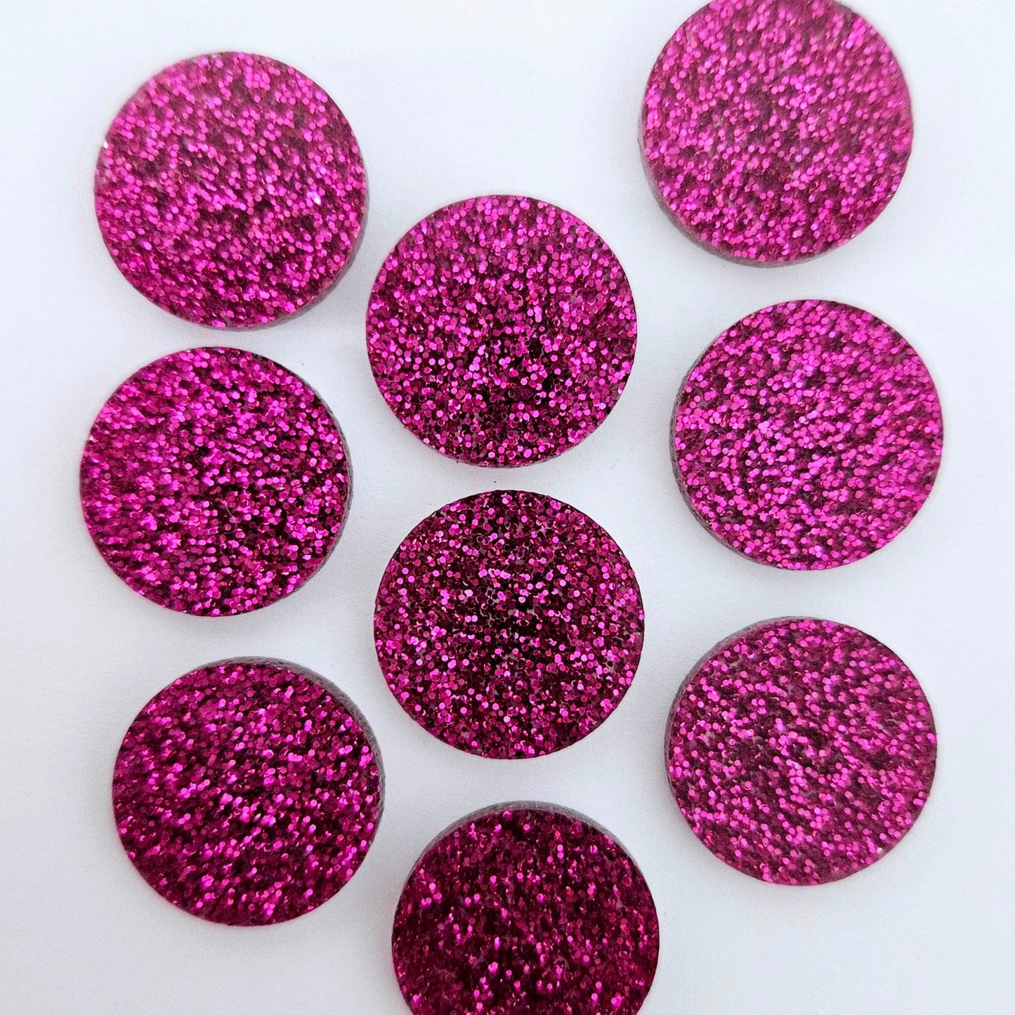 20mm HOT PINK GLITTER Acrylic CIRCLES