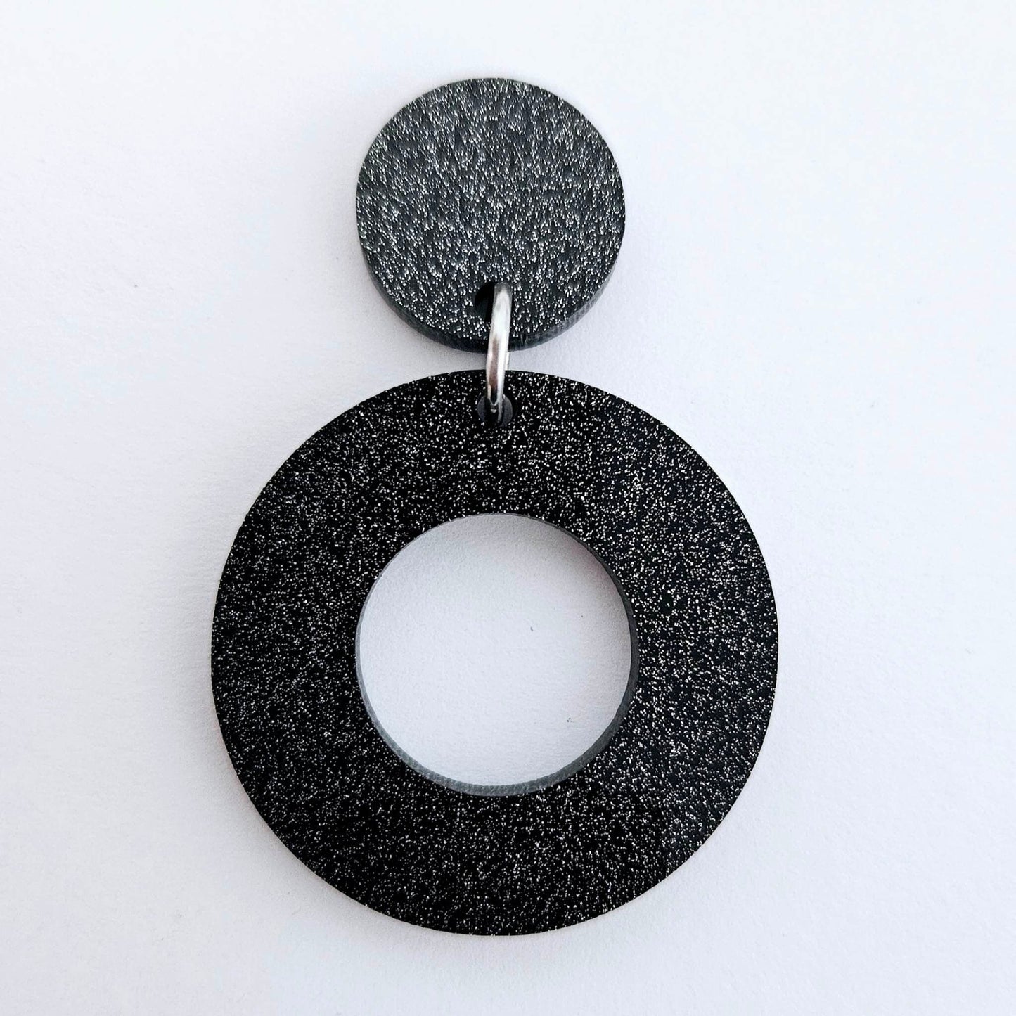 33mm BLACK GLITTER Acrylic MINI HOOPS, with toppers.