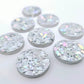 20mm HOLOGRAPHIC SILVER GLITTER Acrylic CIRCLES.