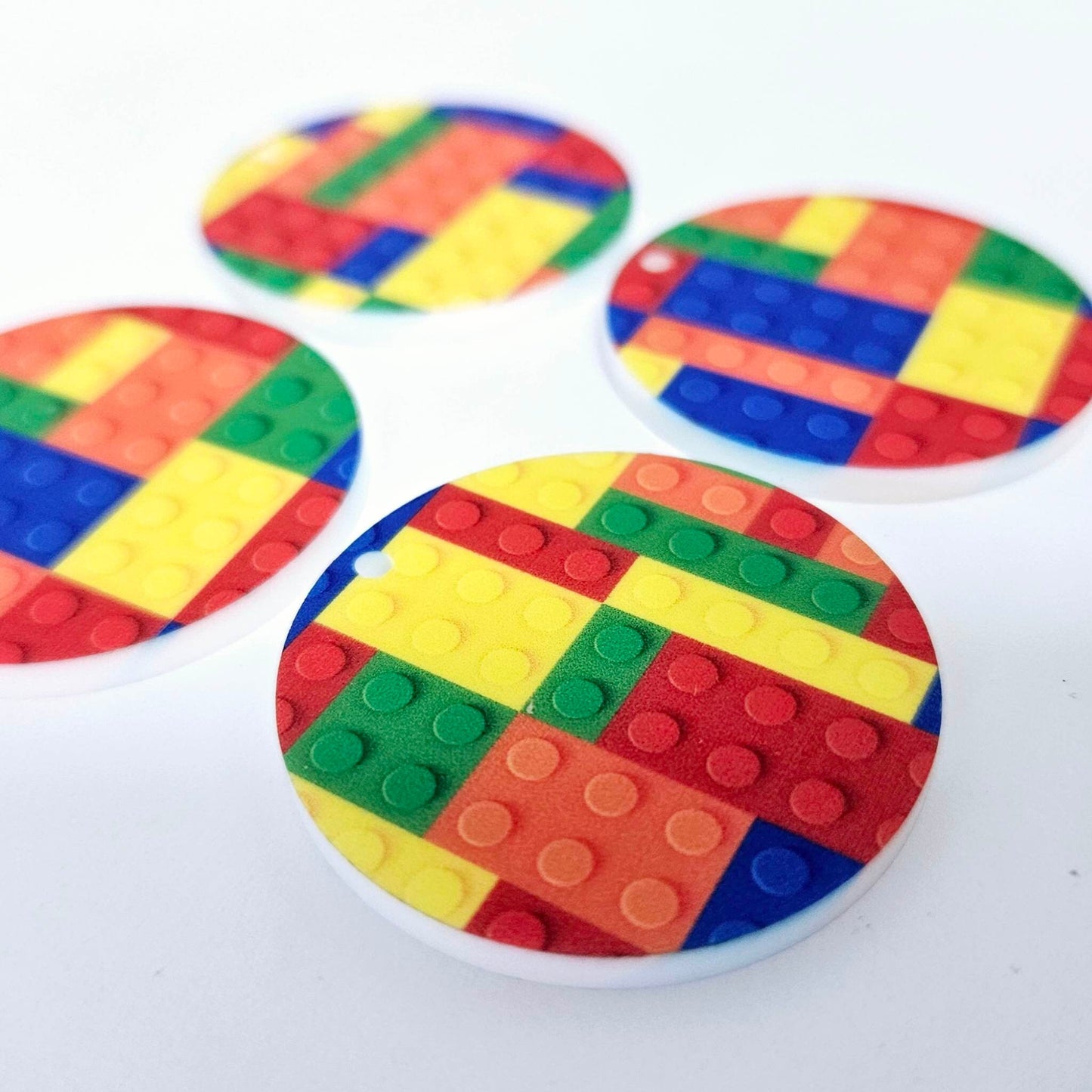 38mm COLOURED BRICK PRINT Acrylic DANGLES