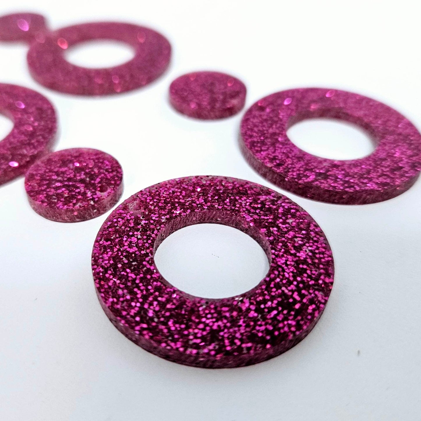 33mm HOT PINK GLITTER Acrylic MINI HOOPS, with toppers