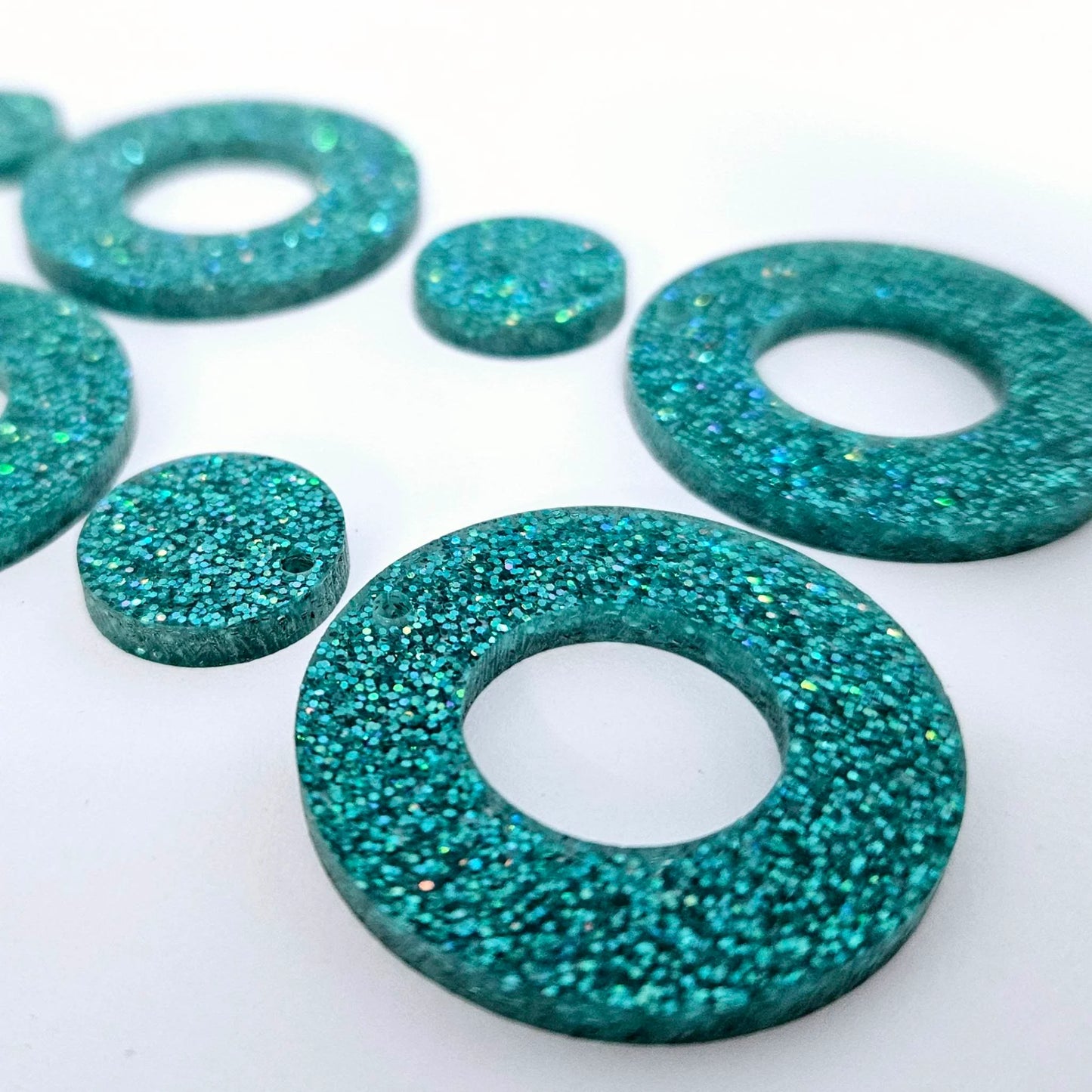 33mm TEAL GLITTER Acrylic MINI HOOPS, with toppers.