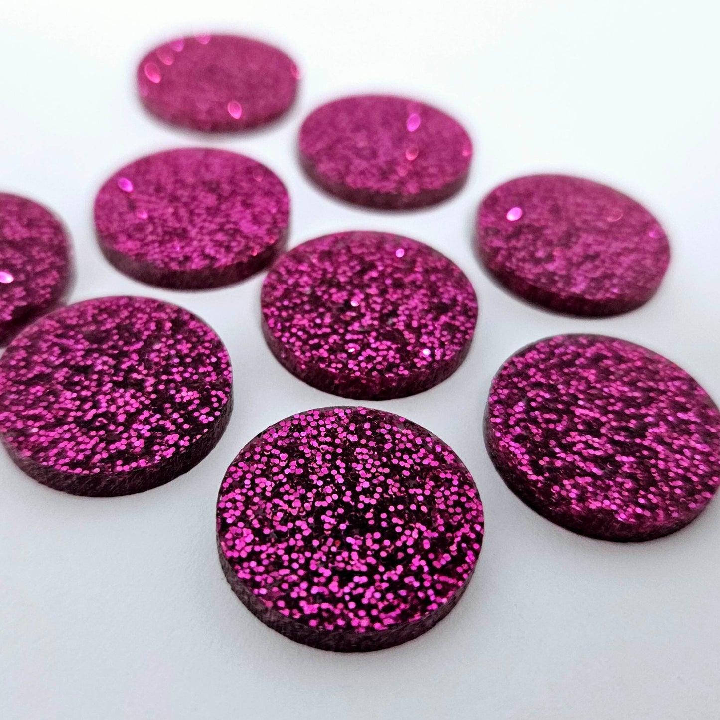 20mm HOT PINK GLITTER Acrylic CIRCLES