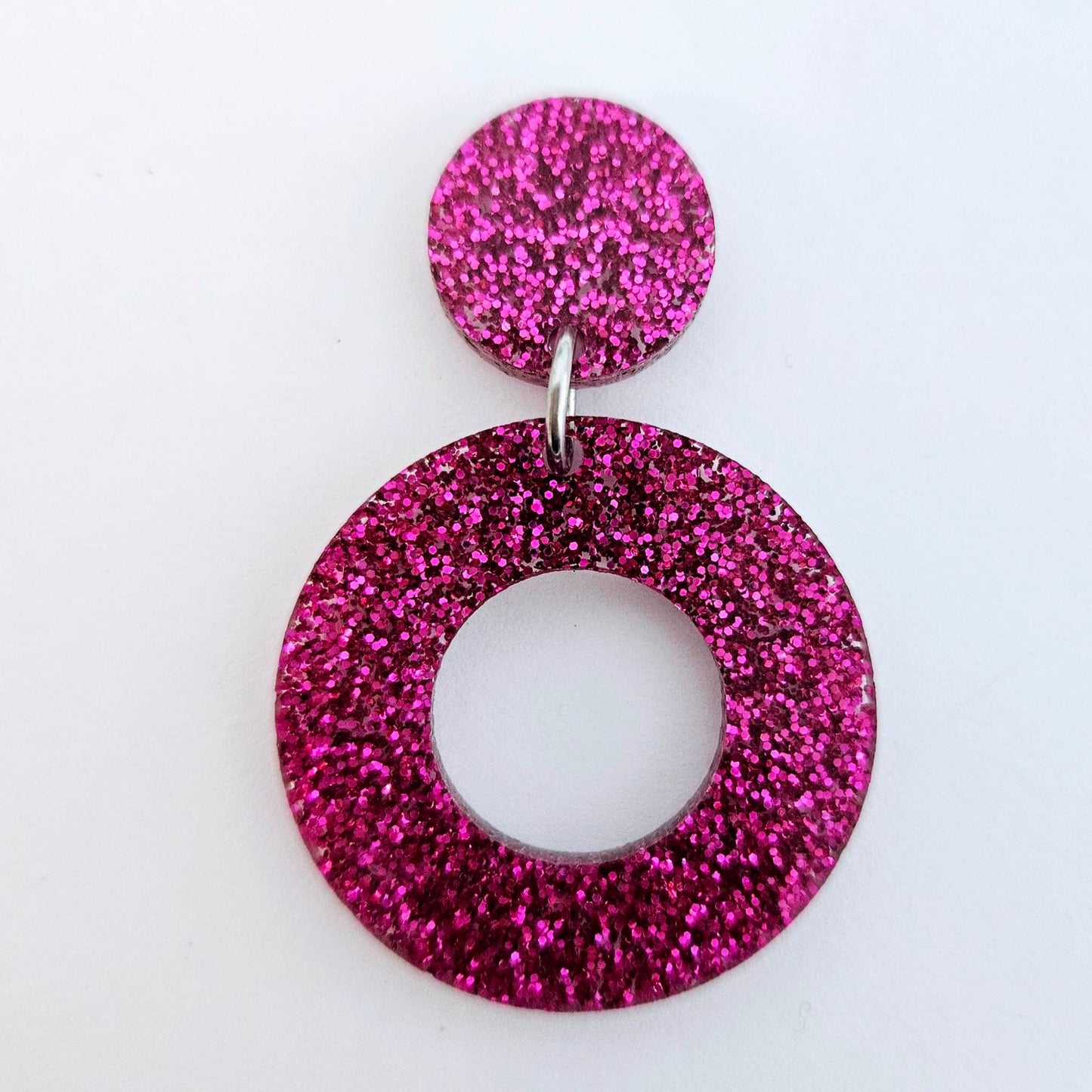 33mm HOT PINK GLITTER Acrylic MINI HOOPS, with toppers