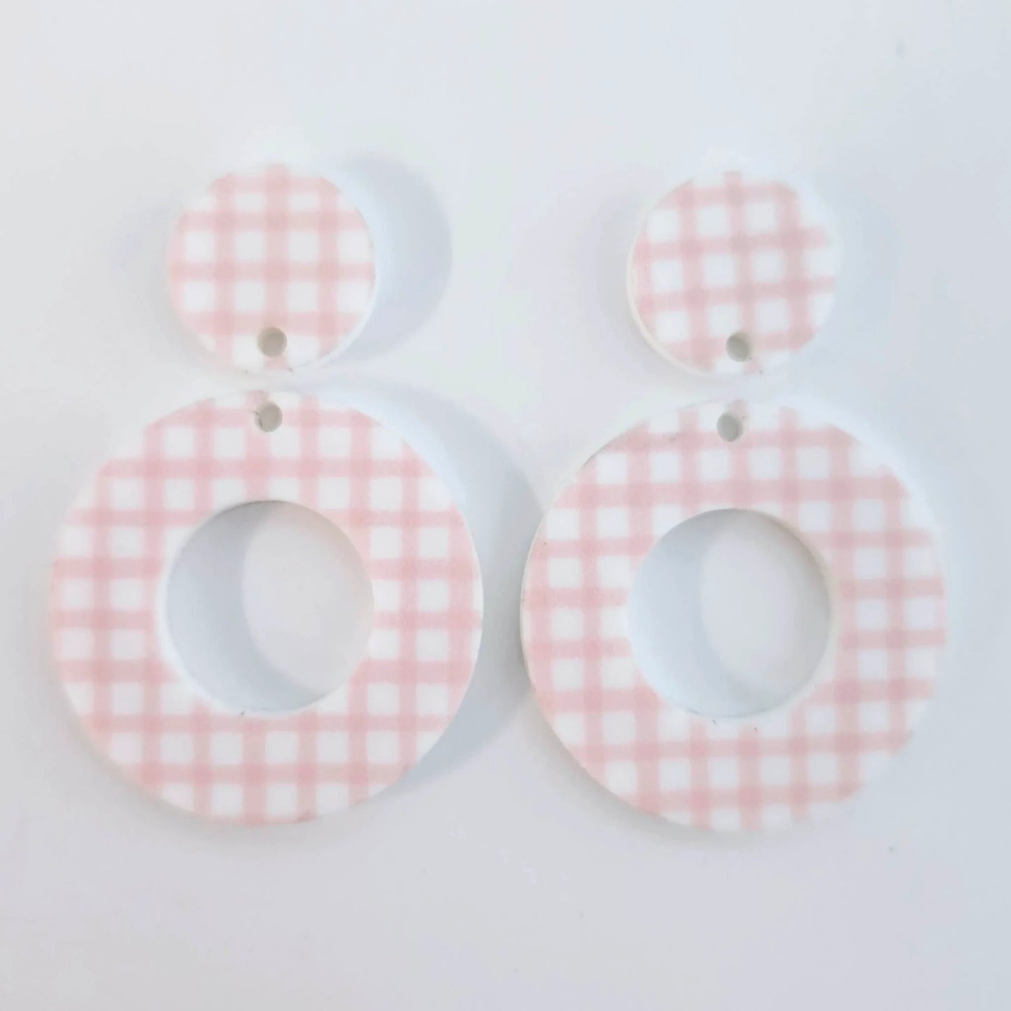 33mm PINK GINGHAM Acrylic MINI HOOPS, with toppers.