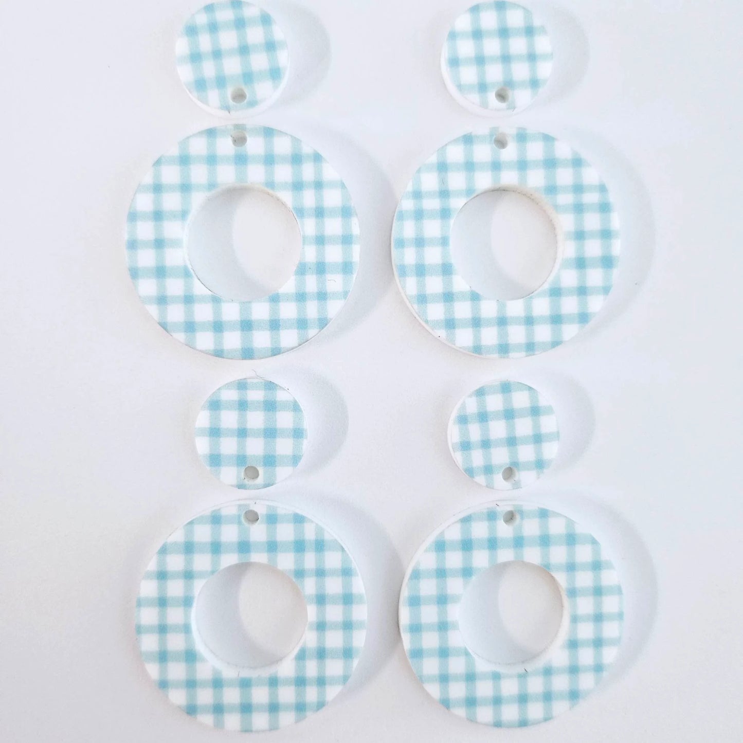 33mm BLUE GINGHAM Acrylic MINI HOOPS, with toppers