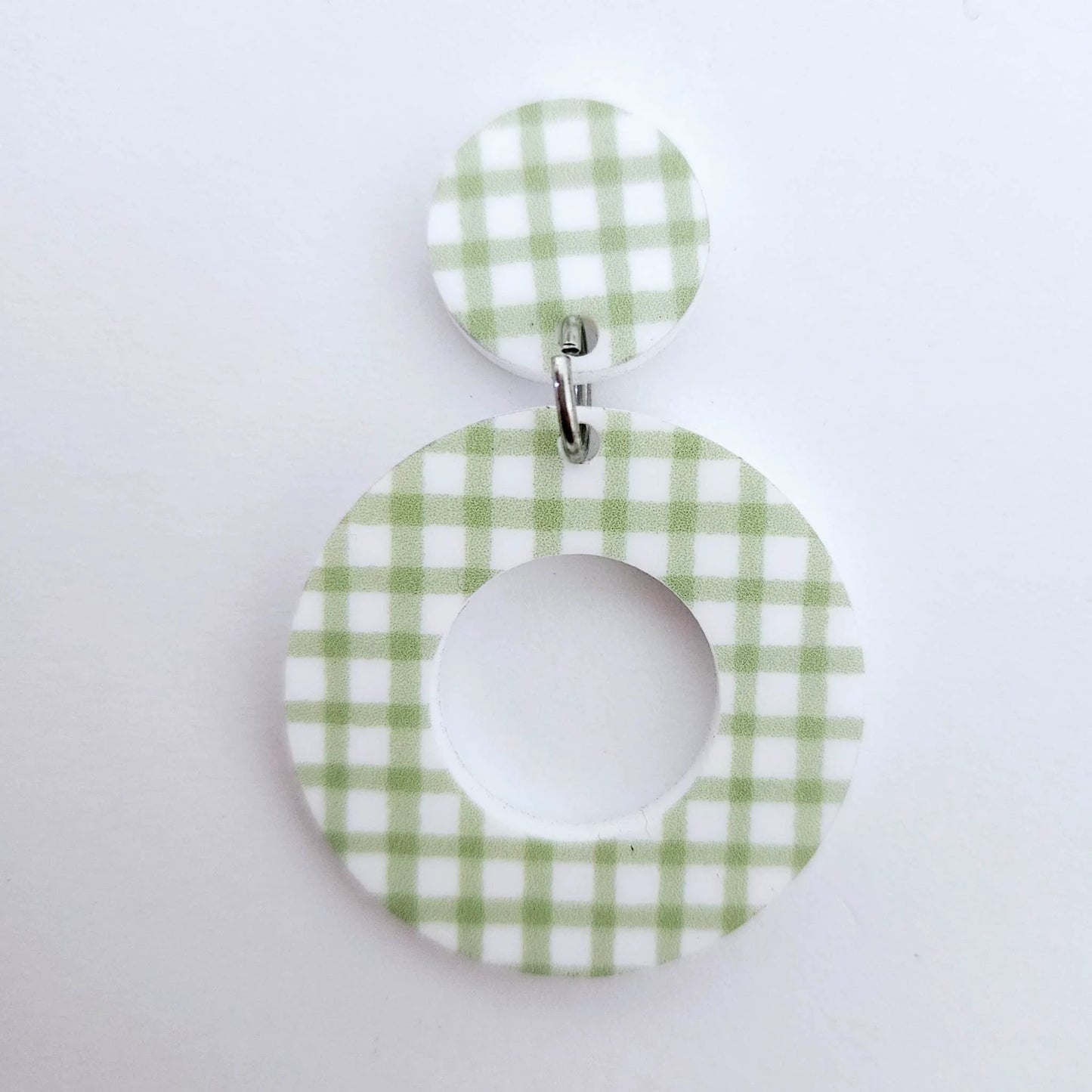 33mm GREEN GINGHAM Acrylic MINI HOOPS, with toppers