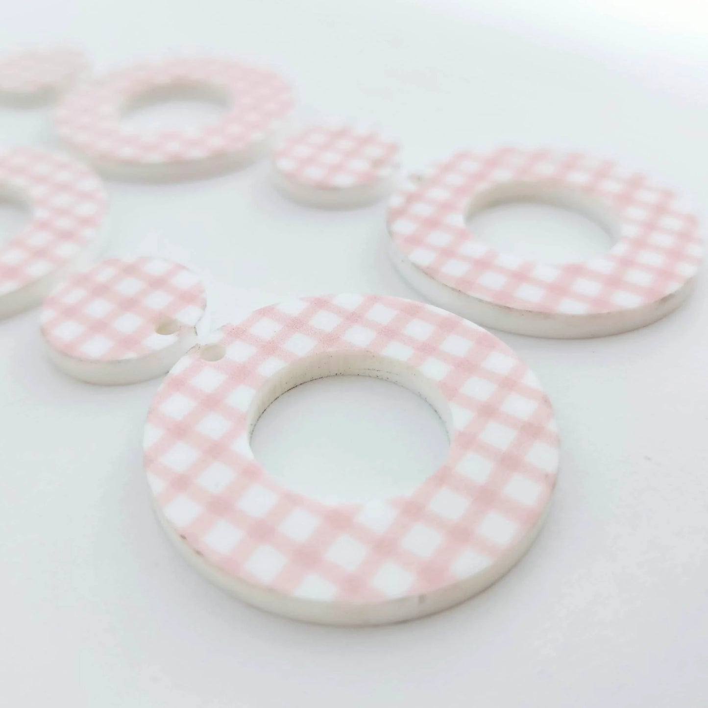 33mm PINK GINGHAM Acrylic MINI HOOPS, with toppers.