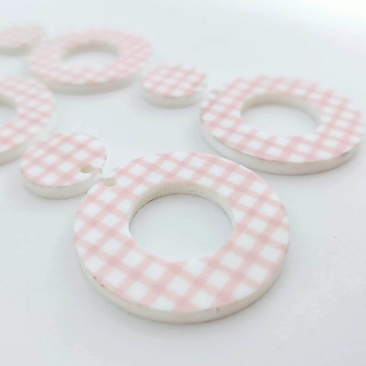 33mm PINK GINGHAM Acrylic MINI HOOPS, with toppers.