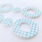 33mm BLUE GINGHAM Acrylic MINI HOOPS, with toppers