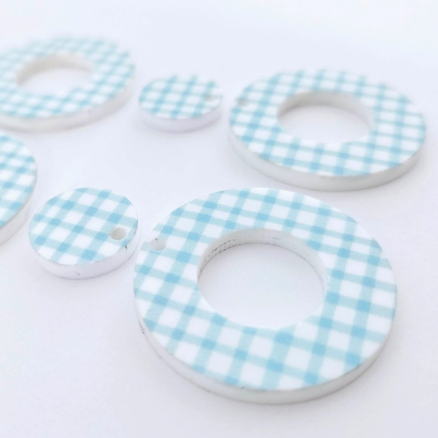 33mm BLUE GINGHAM Acrylic MINI HOOPS, with toppers