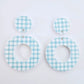 33mm BLUE GINGHAM Acrylic MINI HOOPS, with toppers