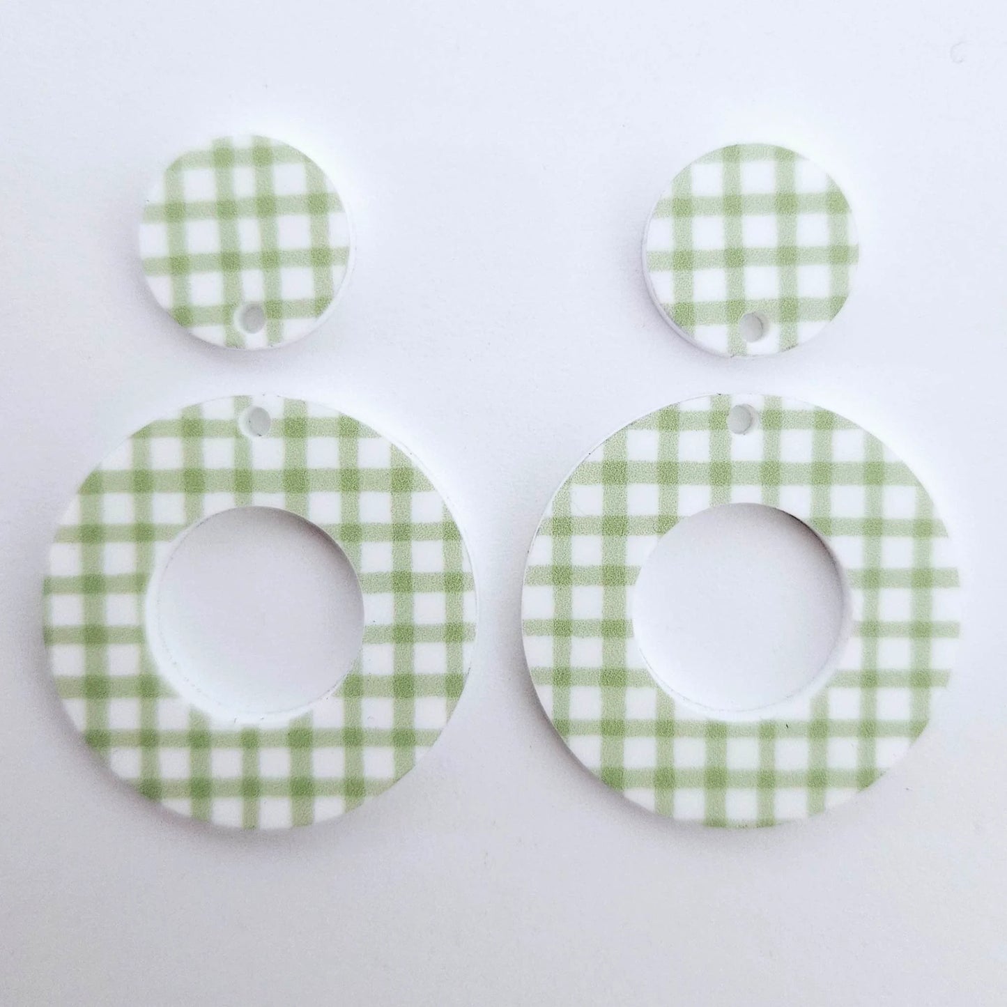 33mm GREEN GINGHAM Acrylic MINI HOOPS, with toppers