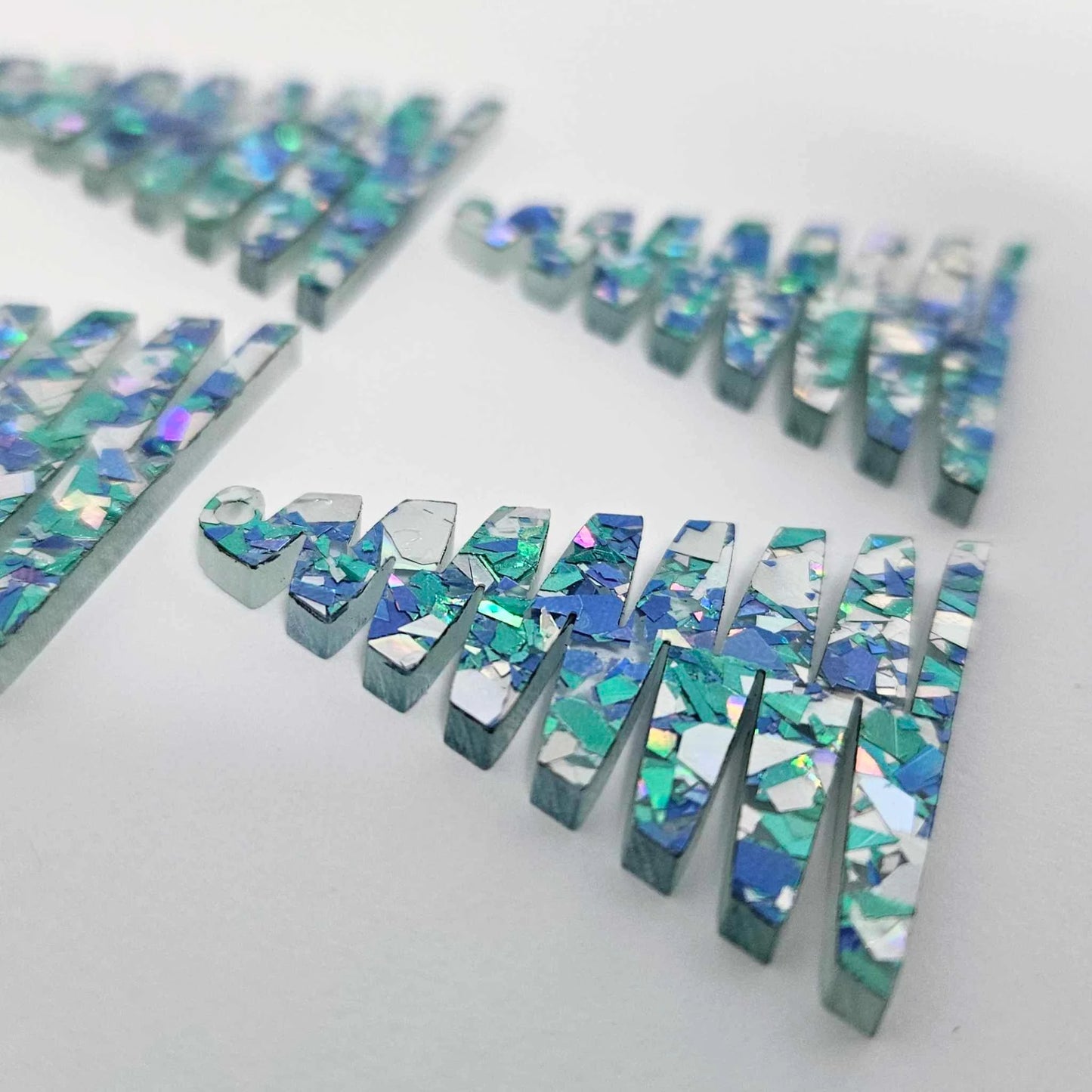 40mm CHUNKY AQUA Glitter ZIGZAG Christmas Trees